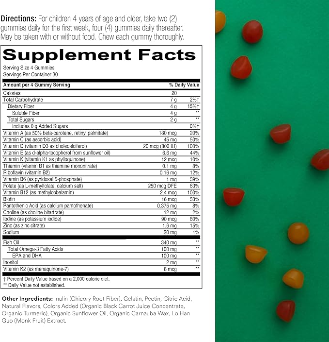 SmartyPants Kids Multivitamin Fiber Supplement Gummies 3 Fish D3, C, B12, B6, B6, Digestive (30 Day