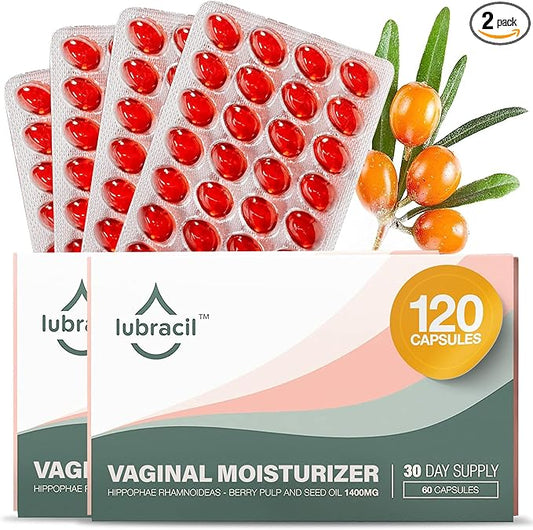 Lubracil Daily Vaginal Moisturizer for Feminine Care - Helping with Vaginal Atrophy, Dryness and Itchiness with Sea Buckthorn Oil, Omegas 6, 7, & 9, Vitamins A & E, 60 Wet Pills 2 Pack