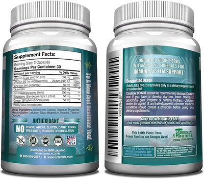 7 in 1 Immune Support Supplement D3, Zinc 50mg, Quercetin, 60 Capsules (12 Bottles)