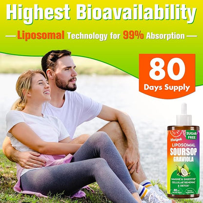 Soursop Bitters Liquid 880MG, Soursop Multivitamin Liquid Drops with Soursop Leaves Herbal Blend, for Cell Support & Regeneration, Immunity, Liver, Gut, Zzz & Antioxidant | 320 Days Supply