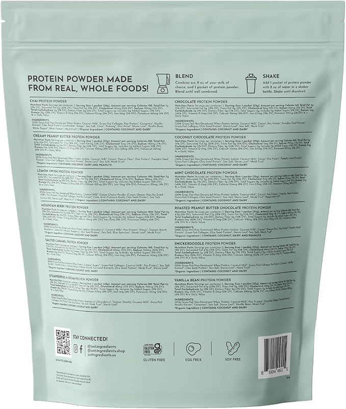 JUST Ingredients Variety Pack Protein Powder | 12 Servings | 100% Grass-Fed Whey | Non-GMO, Gluten-Free, No Artificial Flavors