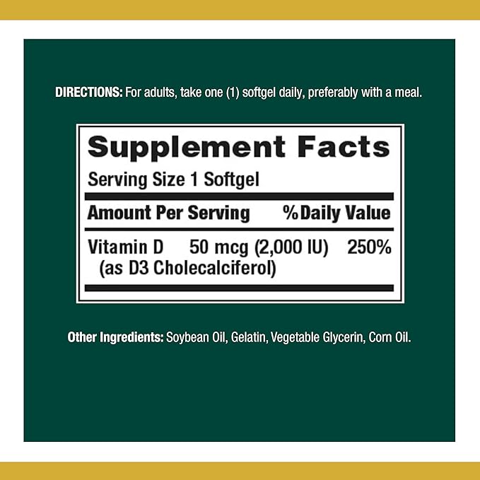 Nature's Bounty Vitamin D3, Vitamin Supplement, 50mcg, 2000IU,150 2000IU,150 Count 2)
