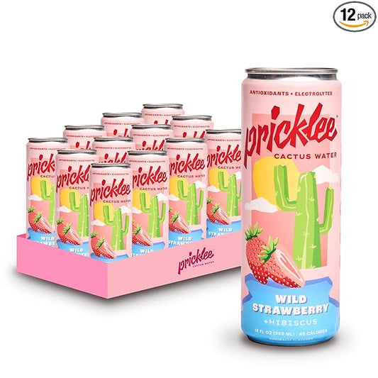 Pricklee Wild Strawberry Cactus Water - Packed With Antioxidants, Electrolytes, Vitamin C - Natural Sports Drink for Immunity, & Recovery - Non-Sparkling, Low-Sugar, Low-Calorie, No Caffeine