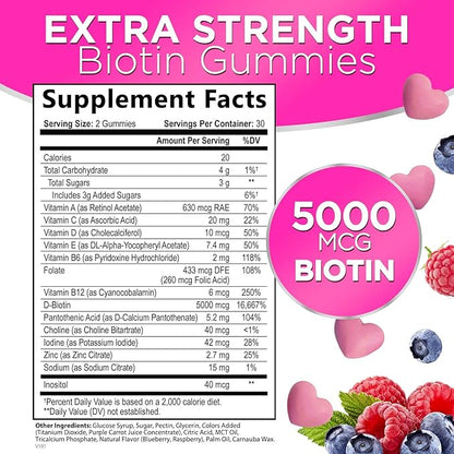 Hair Vitamins Gummy with Biotin 5000 60 Gummies