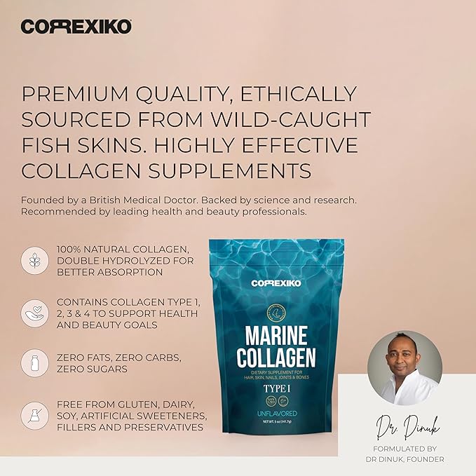 CORREXIKO Marine Collagen Powder Supplement Unflavored 10,000mg Double 5oz, 14 14 Servings