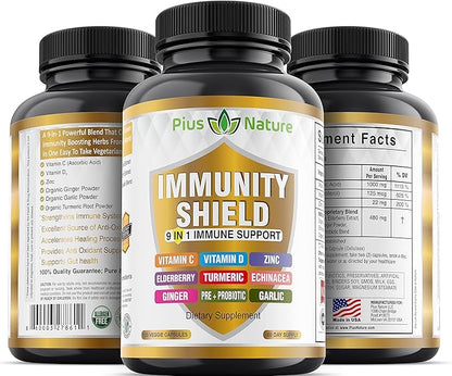9-in-1 Immune Support Vitamin C (1000mg), D3 (5000 (5000 IU), Zinc(22mg) with (120 caps 2 month