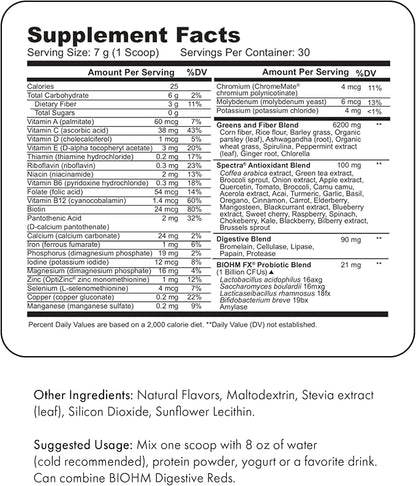 BIOHM Digestive Greens, Green Superfood Powder with Antioxidants, Vitamins and Probiotics, Super Greens, Supplement with Enzymes, Ashwagandha, Spirulina, Chlorella, Berry Flavor (30 Servings)