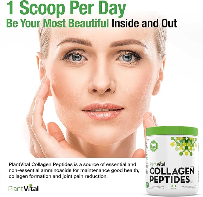 Plantvital Pure Collagen Peptides Powder 100% Grass 40 Servings. 400g - 1