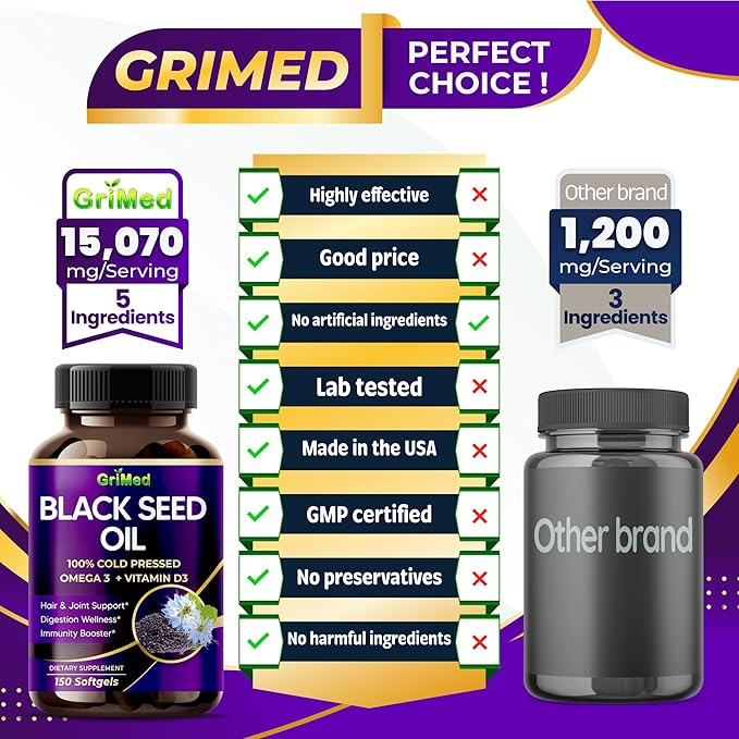 Black Seed Oil 15,070mg 100% Cold 3, Vitamin D3, and (150 Count 1))