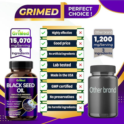Black Seed Oil 15,070mg 100% Cold 3, Vitamin D3, and (150 Count 1))