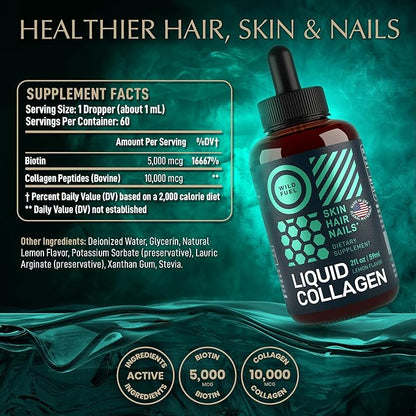 Liquid Collagen Peptides with Biotin Vitamins 10,000mcg Liquid 5,000mcg Biotin 2-Month - 2 oz