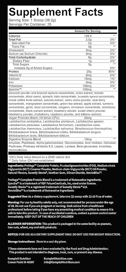 KompleX Nutrition Plant Based Protein Powder (25 Servings) 29 Natural