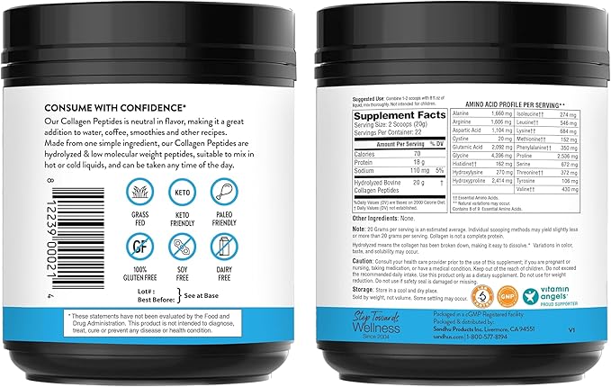Sandhu's Collagen Peptides Powder|1 lb, 22