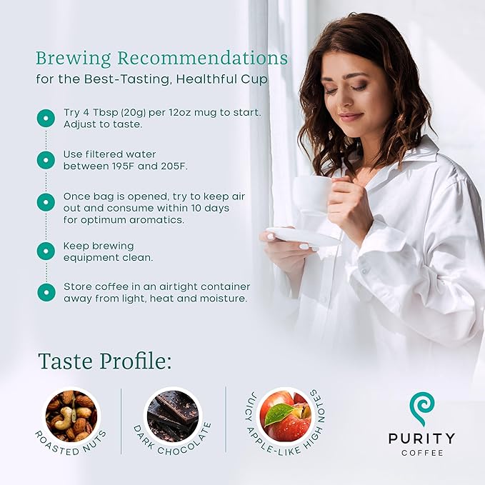 Purity Coffee FLOW Original Medium Roast Ground Coffee for Focus and Clean Energy - USDA Organic and Third-Party Tested for Antioxidants, Mold, Mycotoxins and Pesticides - 12oz