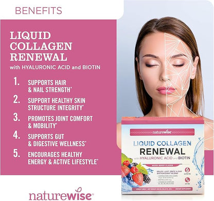 NatureWise Liquid Collagen for Women & 4000mg, Collagen 1 & 3 - 10 Tubes
