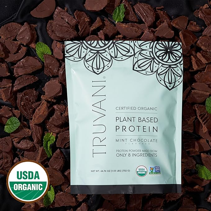 Truvani Vegan Pea Protein Powder | Mint Chocolate | 20g Organic Plant Based Protein | 20 Servings | Keto | Gluten & Dairy Free | Low Carb | No Added Sugar