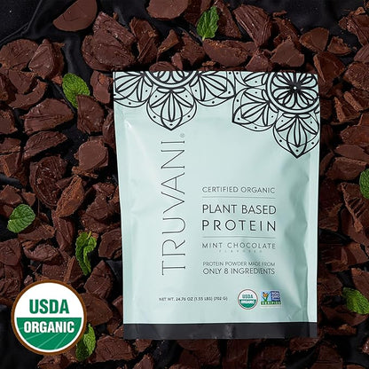 Truvani Vegan Pea Protein Powder | Mint Chocolate | 20g Organic Plant Based Protein | 20 Servings | Keto | Gluten & Dairy Free | Low Carb | No Added Sugar