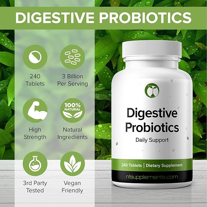 Probiotics for Digestive Health 240 Tablets | Daily Support for Men & Women | 3 Billion CFU | Probiotic Supplement Made in The USA (240, Digestive Probiotics)