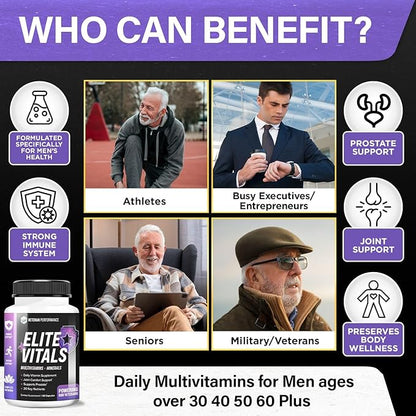 Elite Vitals Multivitamin for Men – Daily Mens Multivitamins Ages Over 20 Plus – Prostrate Energy Immune Joint Support – Daily Mens Vitamins and Minerals (2 pack)