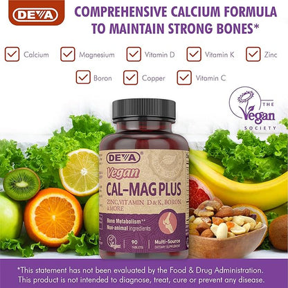 DEVA Vegan Calcium Magnesium Supplement Plus, 90-Tablets
