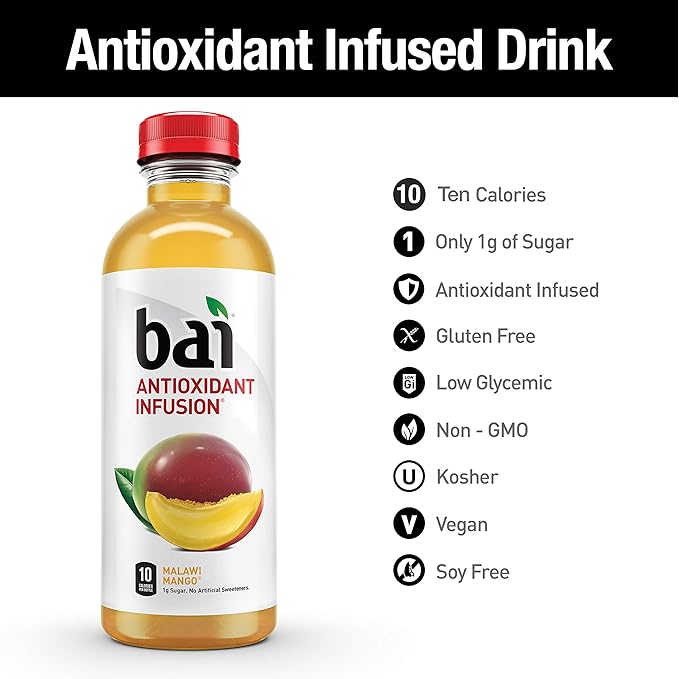 Bai5, 10 calorie Malawi Mango, 100% Natural, Antioxidant Infused Beverage, 18 Fl Oz
