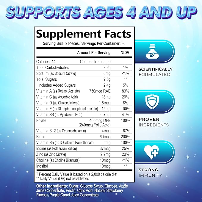 Kids Multivitamin Gummies B6, B12, B12, and 60 Gummies