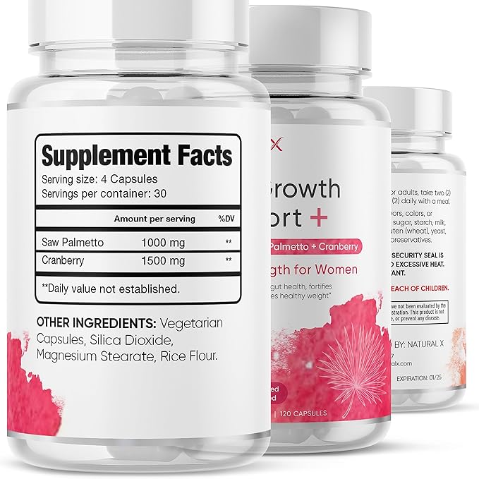 Saw Palmetto for Women - DHT Blocker Hair Growth Supplement - 1500mg Saw Palmetto with Cranberry for Anti-Hair Loss Support, Hair Vitamins for Thicker, Fuller Hair and Regrowth (30-Day Supply)