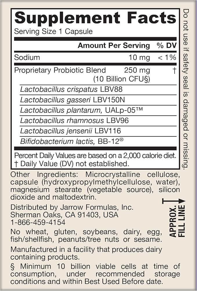 Jarrow Formulas Fem-Dophilus Advanced Probiotics 10 Billion CFU With 6 Science-Backed Strains, For Vaginal, Urinary Tract, Digestive, and Immune Support, 30 Veggie Capsules, Shelf-Stable