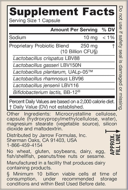 Jarrow Formulas Fem-Dophilus Advanced Probiotics 10 Billion CFU With 6 Science-Backed Strains, For Vaginal, Urinary Tract, Digestive, and Immune Support, 30 Veggie Capsules, Shelf-Stable