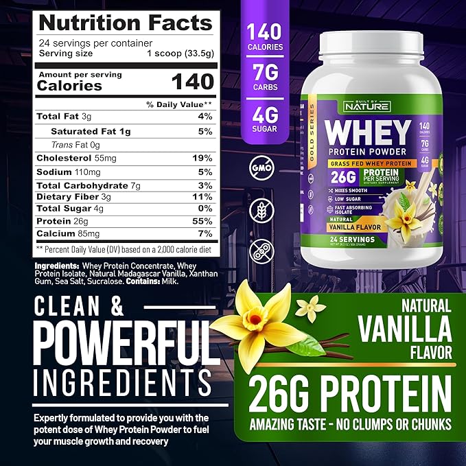 Whey Protein Powder 100% Pure 26g Protein, 24 Servings