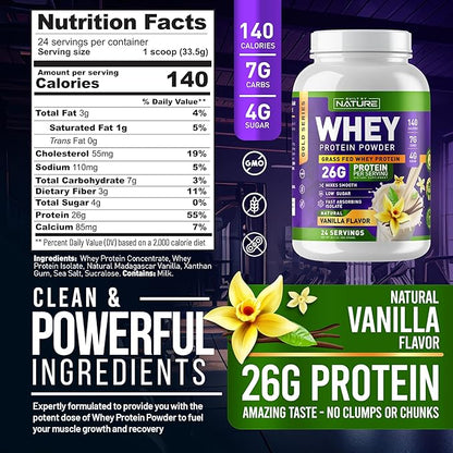 Whey Protein Powder 100% Pure 26g Protein, 24 Servings