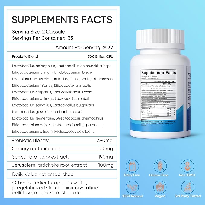Probiotics for Women and Men, 500 22 Probiotics 390mg Prebiotic 35 Count,