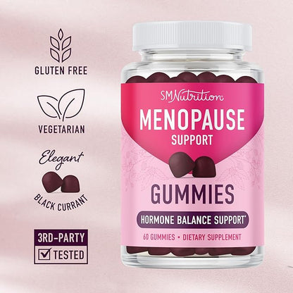 Menopause Support Gummies | Hormone Balance Relief for Hot Flashes, Night Sweats, Mood Swings, & Bloating | with Phytoestrogen Soy, Vitamin D3, PABA, Biotin | Vegetarian, Gluten-Free | 60 Count