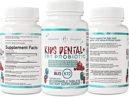 Children's Probiotics, 60 Cherry-Pomegranate Chewables - Easy to Swallow, Helps Digestive & Immune Support, Oral Probiotics for Healthy Teeth and Gums, Bad Breath & ENT Support