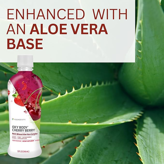 Oxybody Cherry Berry Vitamins Minerals & Botanicals, 32 Fl Oz (Pack of 4) – Aloe Vera Drink with Natural Cherry Flavor – Immunity Juice Full of Vitamins, Minerals and Botanicals - Health Supplement