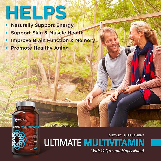 OmniBiotics Ultimate Daily Multivitamin for Women 120 Vegan 34 Essential B12, B6, B6, Biotin,