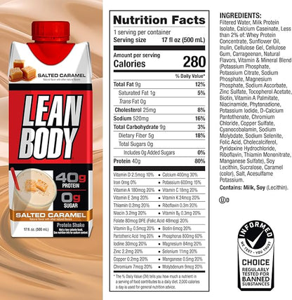 Lean Body Ready-to-Drink Salted Caramel Protein 40g Protein, 0 Sugar, 22 Vitamins 17 Fl 12)