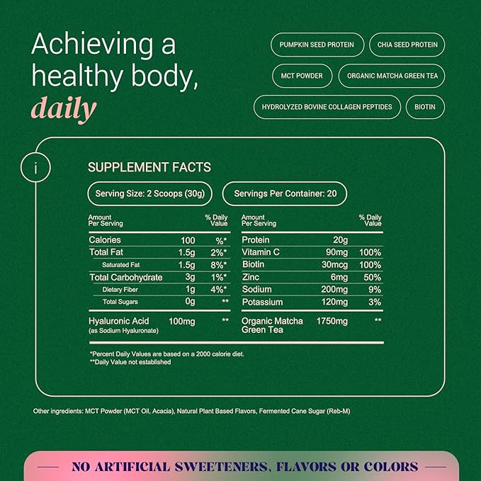 Ella Matcha Latte Collagen Protein Powder 20 Servings