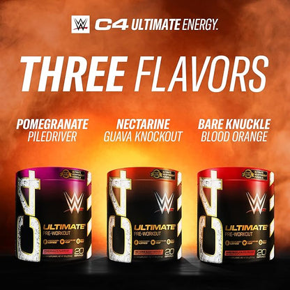 Cellucor C4 Ultimate x WWE Pre Workout Powder Nectarine Guava Knockout - Sugar Free Preworkout Energy Supplement for Men & Women - 300mg Caffeine + 3.2g Beta Alanine + Patented Creatines - 20 Servings