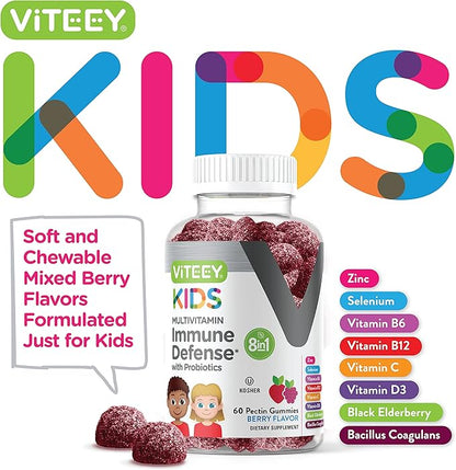Kids Multivitamin Gummies with Probiotics 8-1 Kids D3, B12, B12, B6, B6, Zinc,