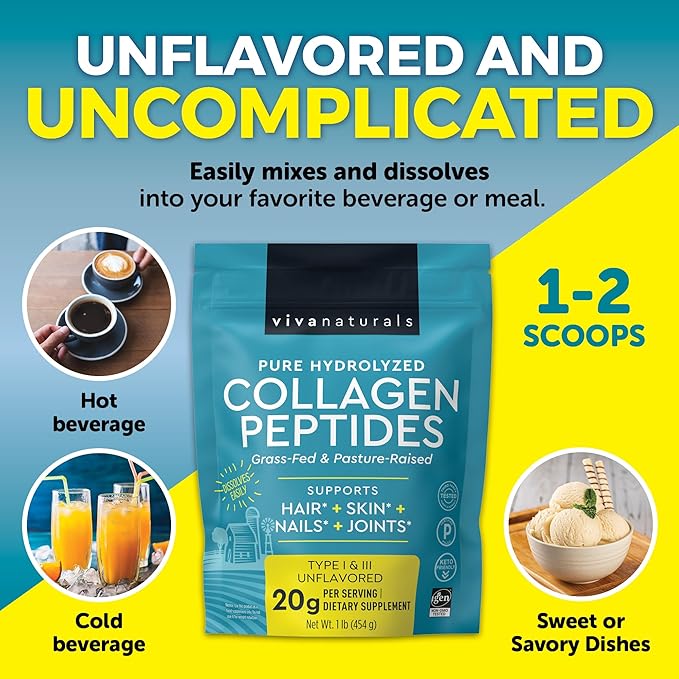 Viva Naturals Hydrolyzed Collagen Peptides Powder 1 lb
