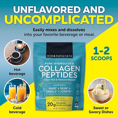 Viva Naturals Hydrolyzed Collagen Peptides Powder 1 lb