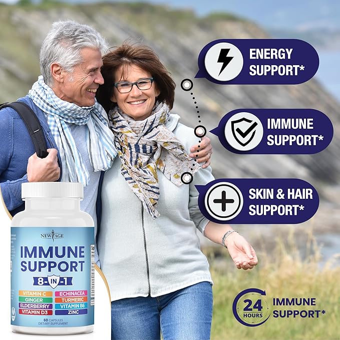 8 in 1 Immune Support Booster 50mg, Vitamin 5000 IU, B6, Elderberry 60 Count 1)