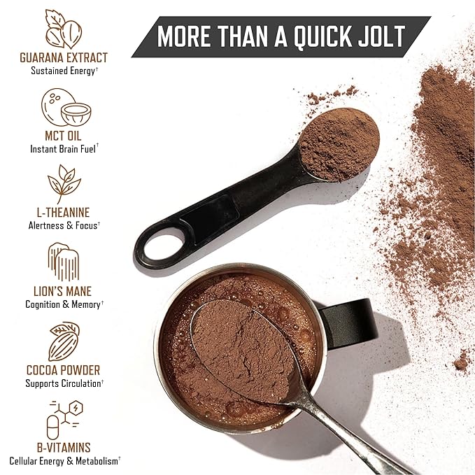Cascade Cocoa - Nootropic Coffee Alternative | Caffeinated Hot Chocolate | Sustained Energy & Focus Without The Mid-Day Crash | 150mg Natural Caffeine | Lion's Mane + MCT OIL + L-Theanine + B Vitamins + More | One Tree Planted For Every Package Sold