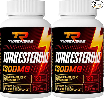Testosterone Booster, Turkesterone Supplement 1300mg Ultra High Strength (Ajuga Turkestanica Extract Std. to 20% Testosterone), for Athletic Performance & Muscle Mass, 240 Capsules