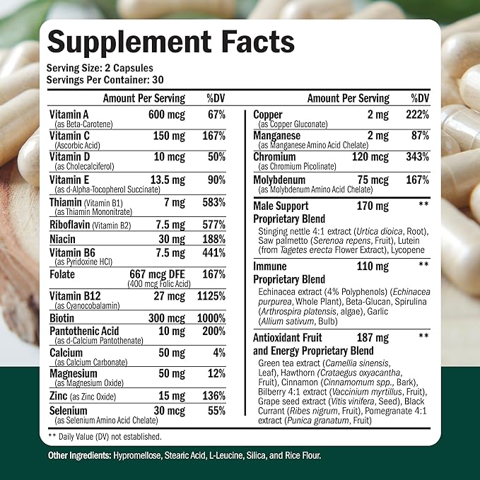 Multivitamin for Men B12, Zinc,