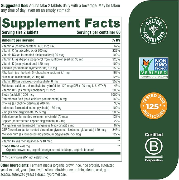 MegaFood Men's Advanced Multivitamin for Men B12, Vitamin 120 Tabs (60 Servings)