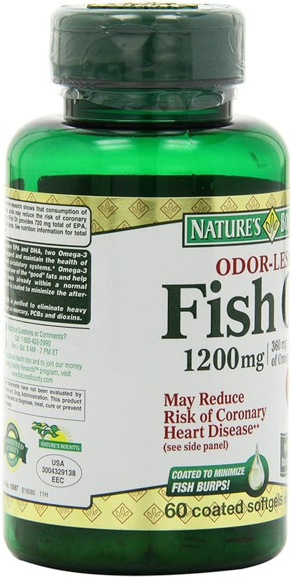 Nature's Bounty Fish Oil, 1200mg, 360mg of Omega-3, 60 Odorless Softgels (Packaging May Vary)