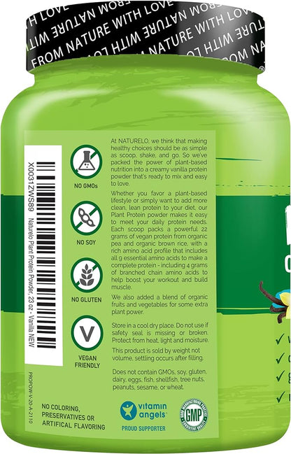 NATURELO Plant Protein Powder, Vanilla, 22g Protein 20 Servings