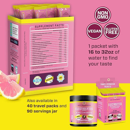 KEY NUTRIENTS Electrolytes Powder Packets - Fresh Pink Lemonade 20 Pack Hydration Packets - Travel Hydration Powder - No Sugar, No Calories, Gluten Free - Made in USA